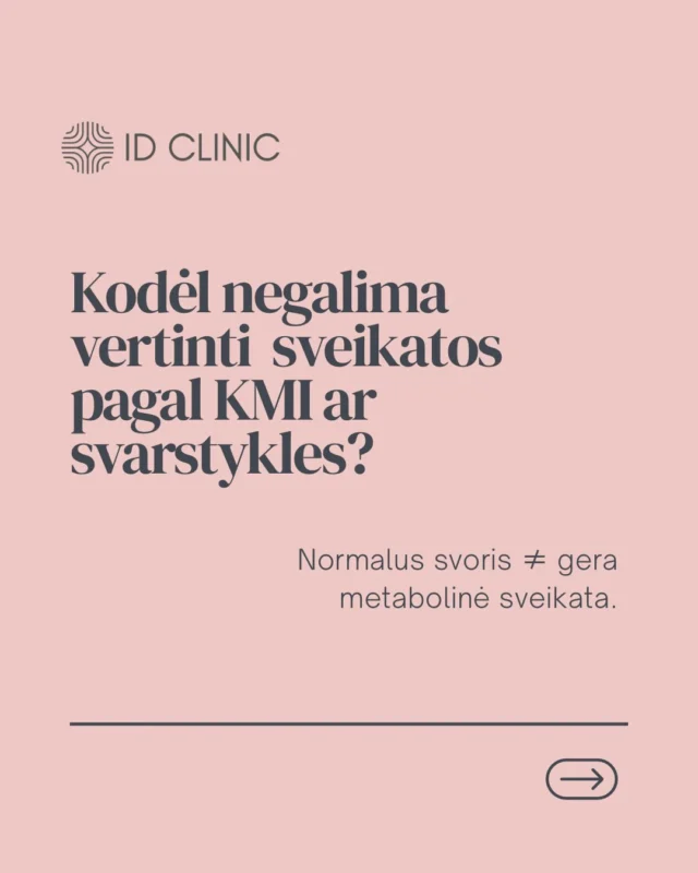 Svoris – tik skaičius. Jis nepasako, kiek turite raumenų, riebalų ar kokia yra Jūsų reali metabolinė rizika. Net ir „normalus“ KMI gali slėpti visceralinius riebalus bei didesnę riziką sveikatai. Todėl verta žiūrėti giliau – į kūno sudėtį, o ne vien į svarstykles.Šiuo metu – išskirtinis pasiūlymas ID Clinic!
 Registruokitės kūno sudėties analizei ir dovanų gaukite gyvensenos medicinos specialistės Kotrynos Nausėdės konsultaciją rezultatų aptarimui.
Registracija: 📞 +370 686 11 311 ✉️ info@idclinic.lt